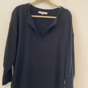 Loft Black Super Soft Sweatshirt Size Large Loose Fit Long Sleeve Split V Neck